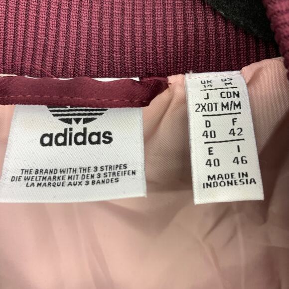 Adidas Full Zip Jacket Womens Size Medium Maroon Pink Striped Hem - Picture 5 of 7